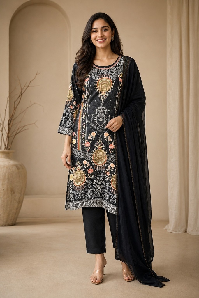 Black Rayon Viscose 3 Piece Suit Set