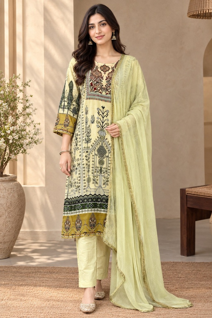 Soft Lime Green Rayon Viscose 3 Piece Suit Set