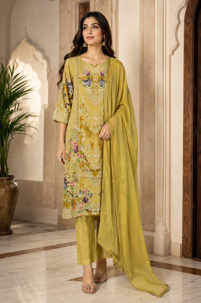 Mustard yellow Rayon Viscose 3 Piece Suit Set