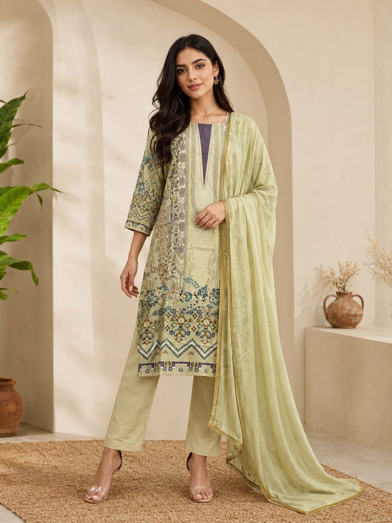Pista Green Rayon Viscose 3 Piece Suit Set