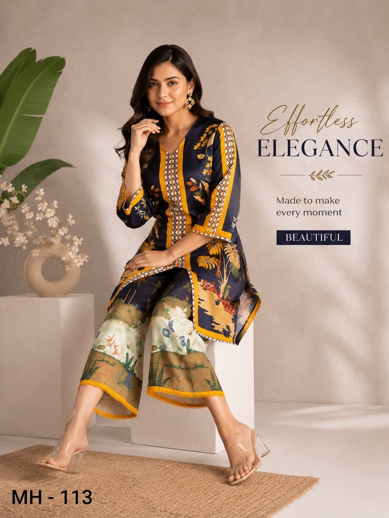 Premium Gajji Satin Abstract Floral Printed Co-Ord Set for Women