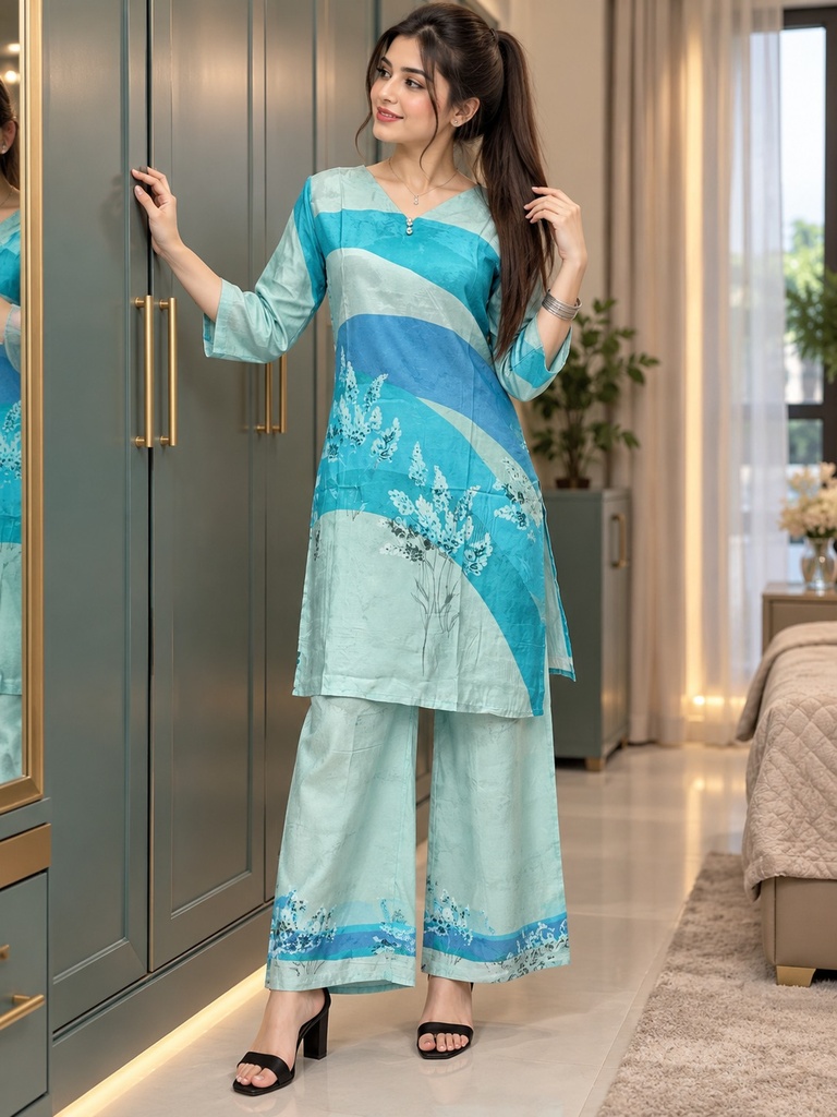 Sky Aqua Printed Palazzo Set