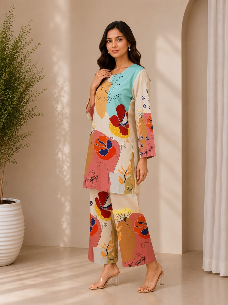 Premium Rayon Abstract Floral Printed Co-Ord Set for Women
