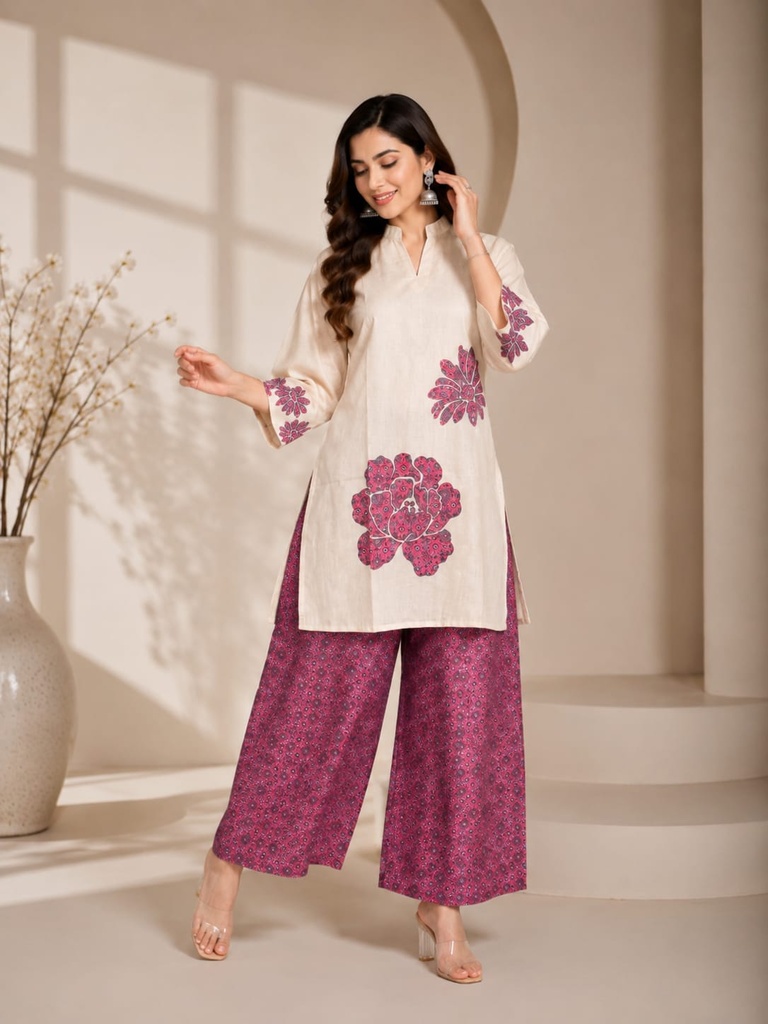 Ivory Floral Printed Rayon Co-Ord Set
