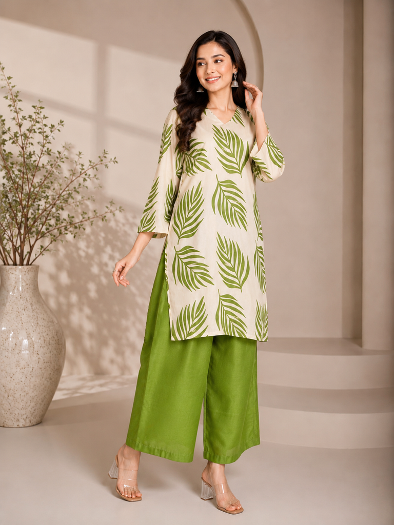 Women's Tropical Leaf Ethnic Co-Ord Set