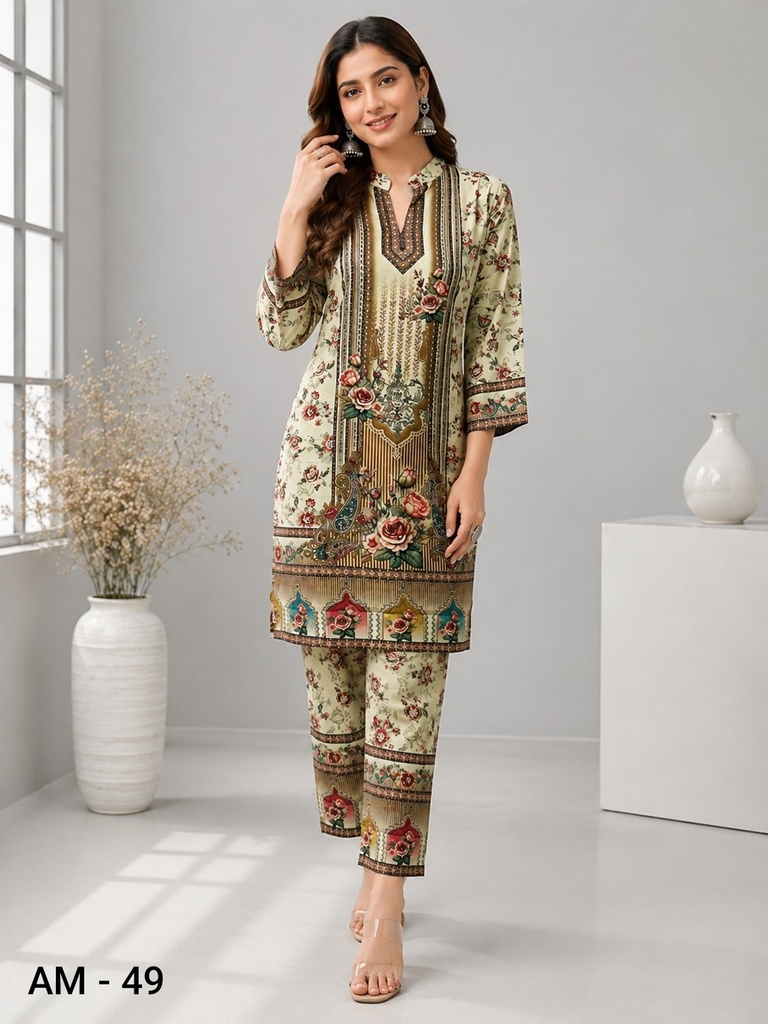 Cream Heritage Floral Rayon Viscose Co-Ord Set