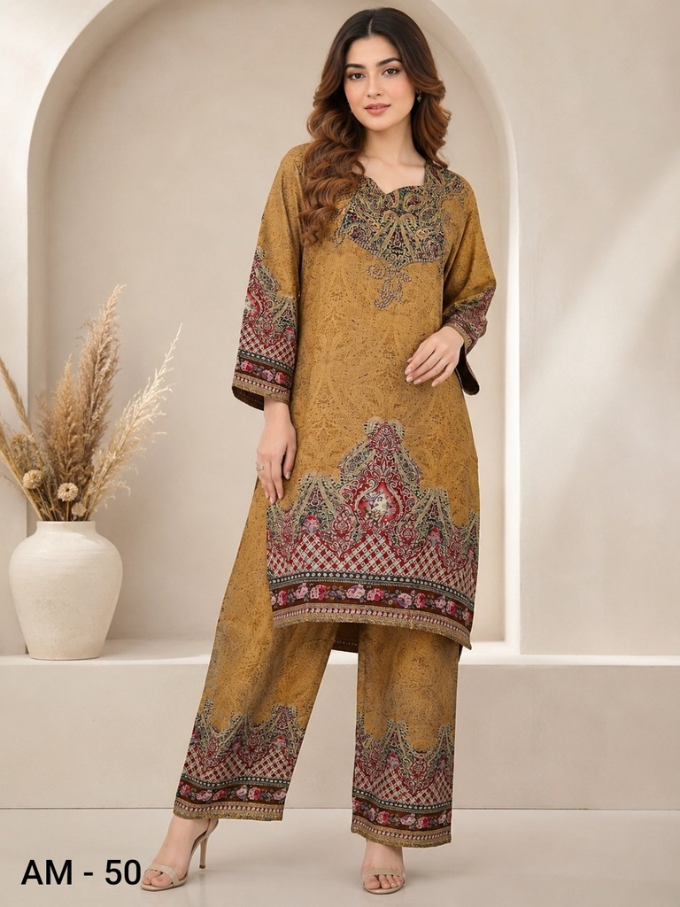 Mustard Heritage Print Rayon Viscose Co-Ord Set