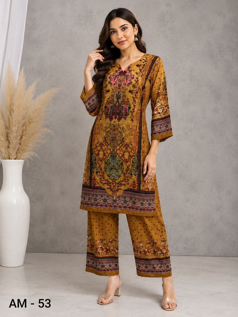 Mustard Royal Heritage Rayon Viscose Co-Ord Set