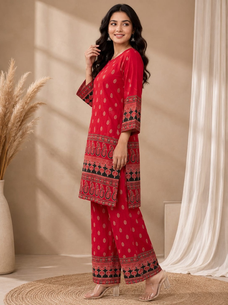 Red Rayon Viscose Co-Ord Set