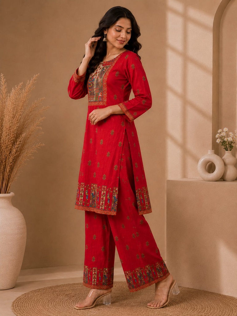Red Rayon Viscose Co-Ord Set