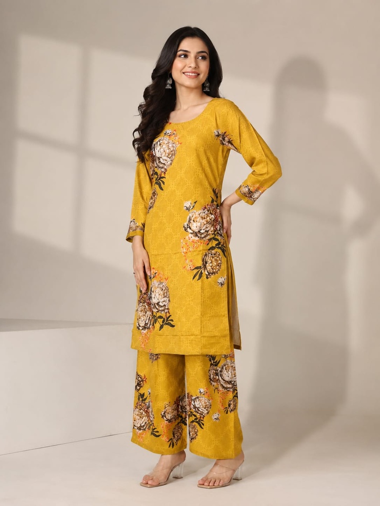 Mustard Floral Simar Viscose Co-Ord Set