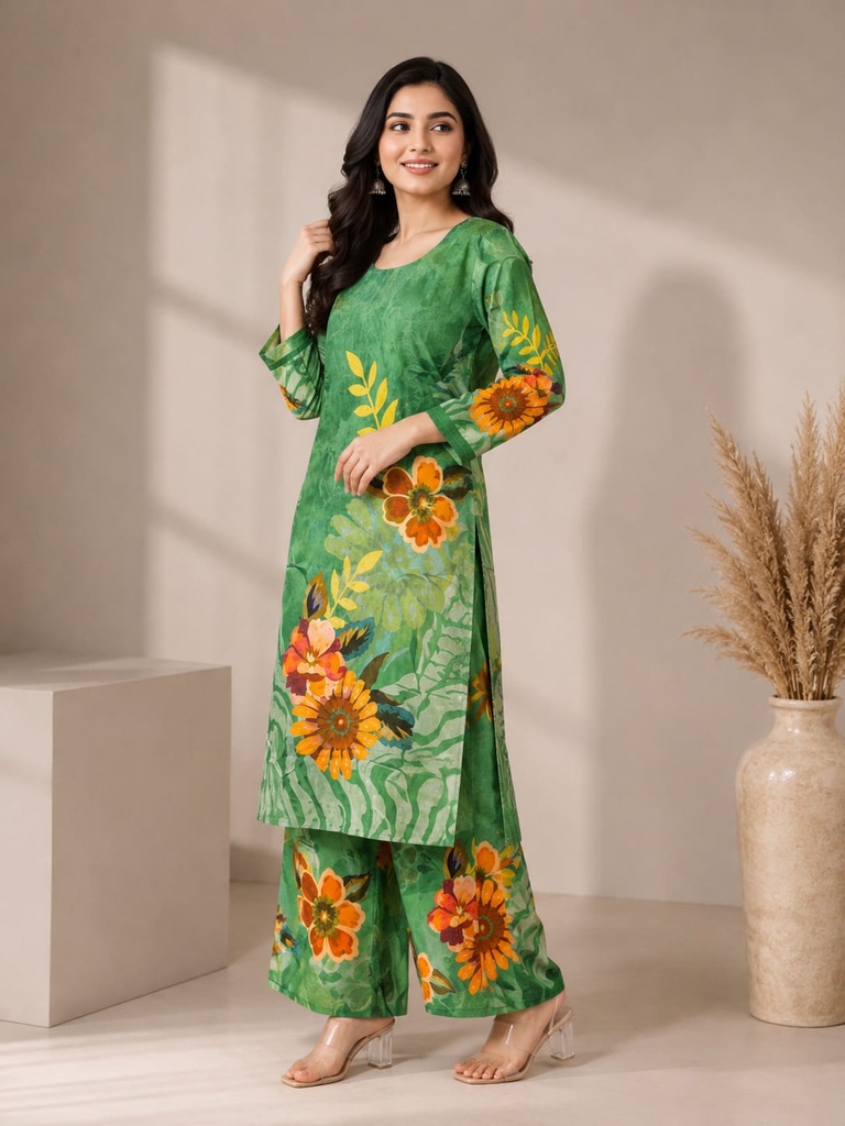 Green Floral Simar Viscose Co-Ord Set