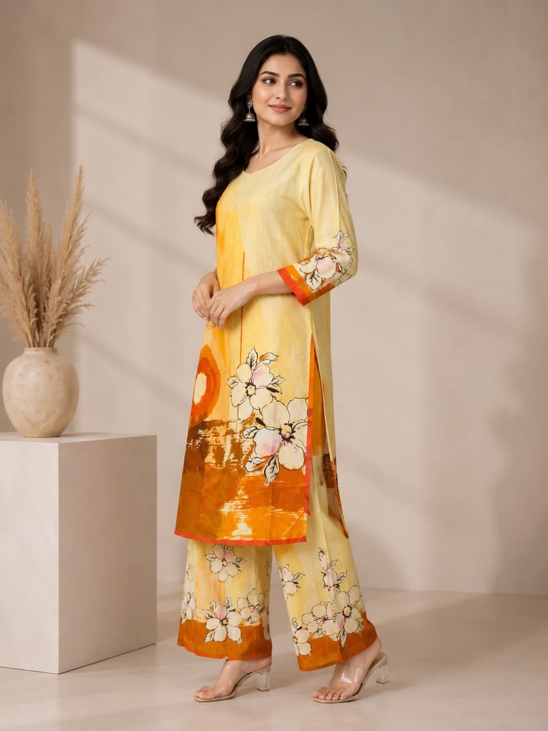 Yellow Floral Simar Viscose Co-Ord Set