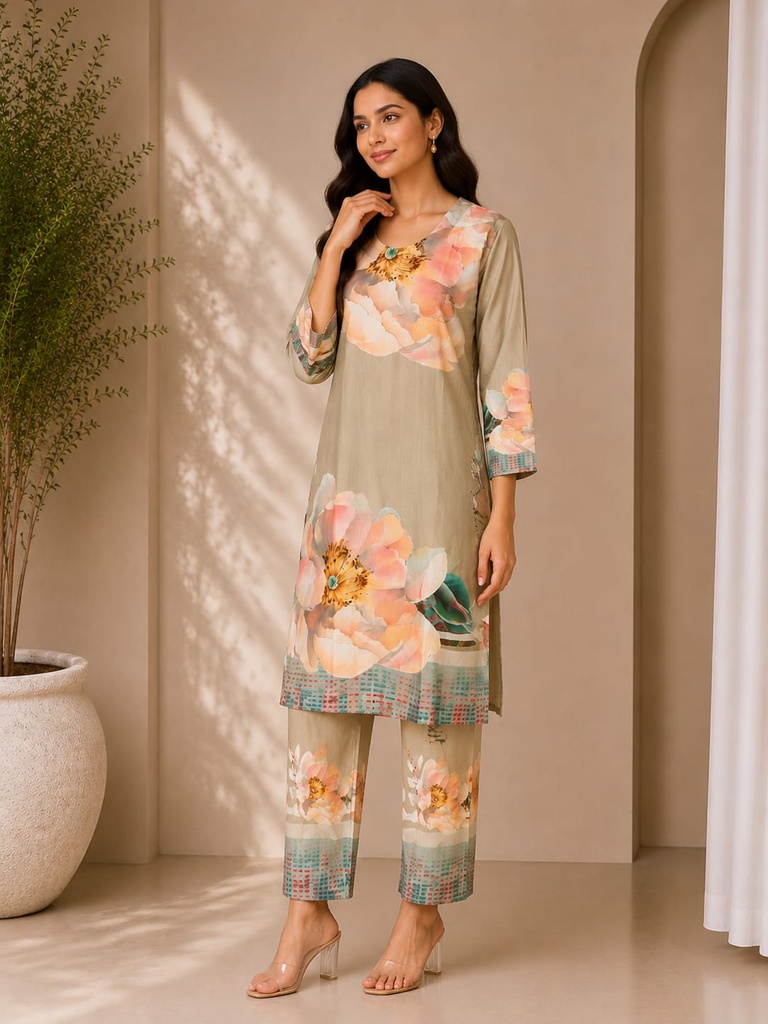 Women's Premium Rayon Floral Co-Ord Set