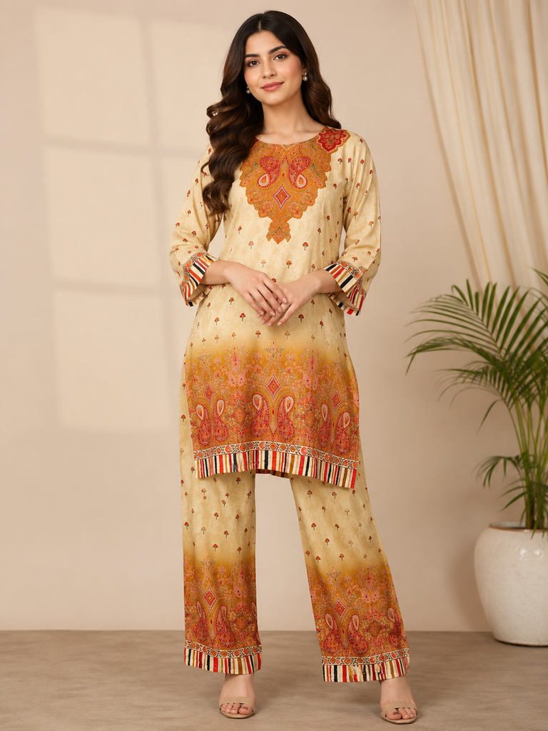 Mustard Paisley Premium Viscose Cordset