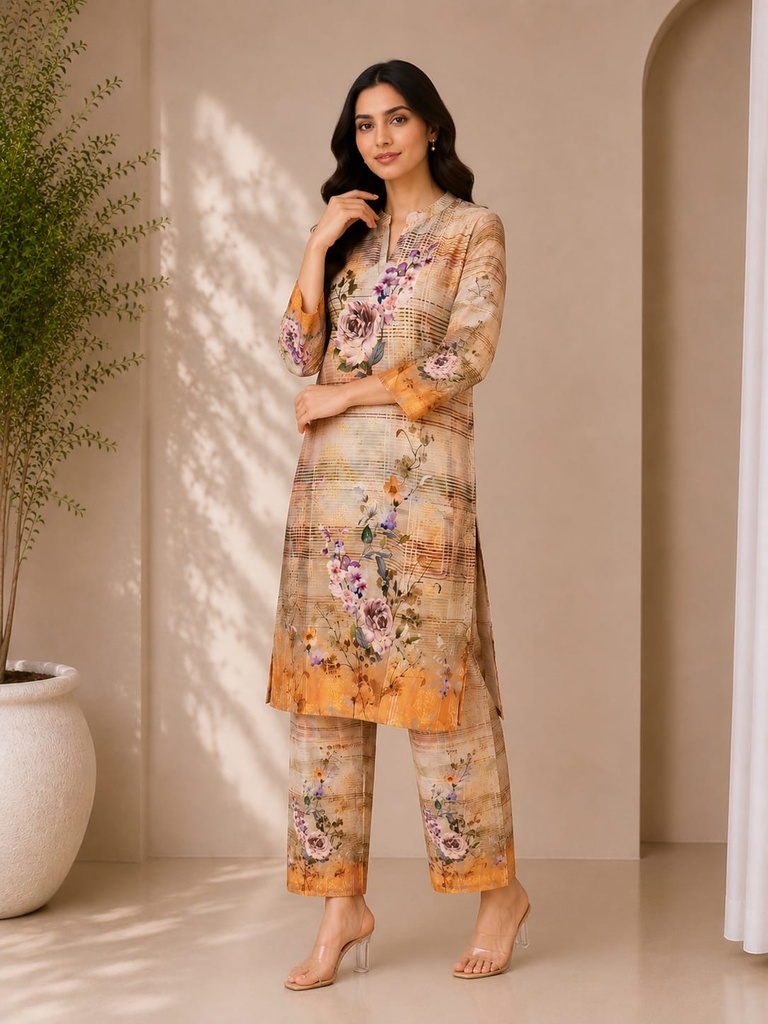 Elegant Floral Premium Rayon Cord Set for Women