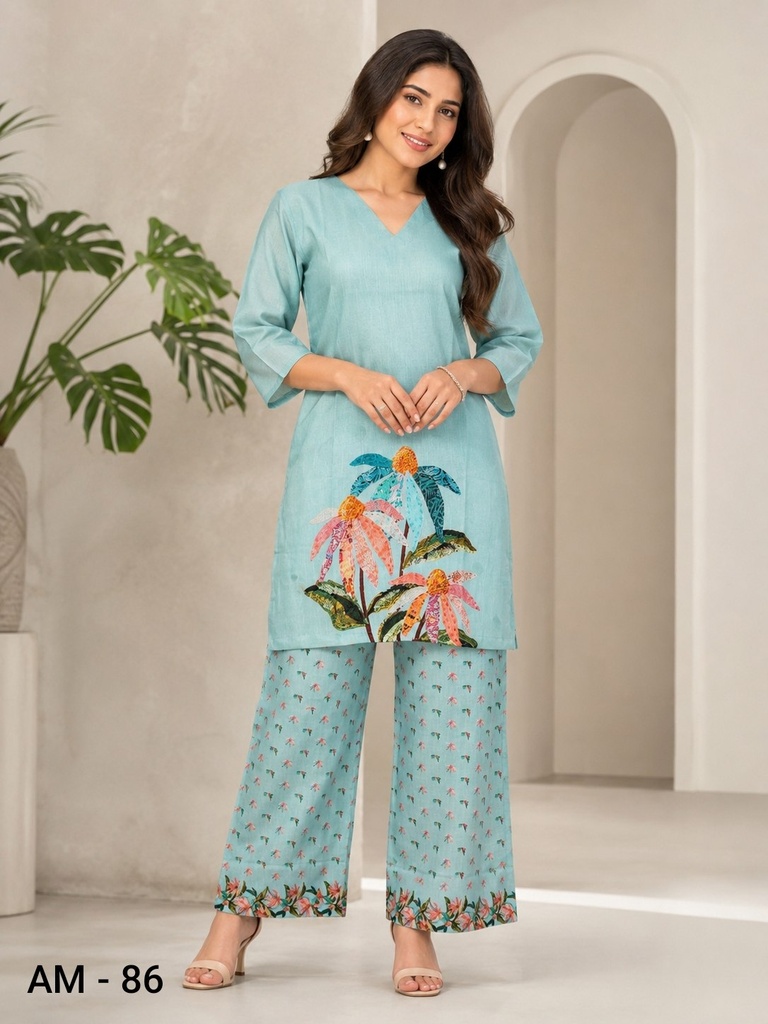 Aqua Bloom Premium Linen Cordset